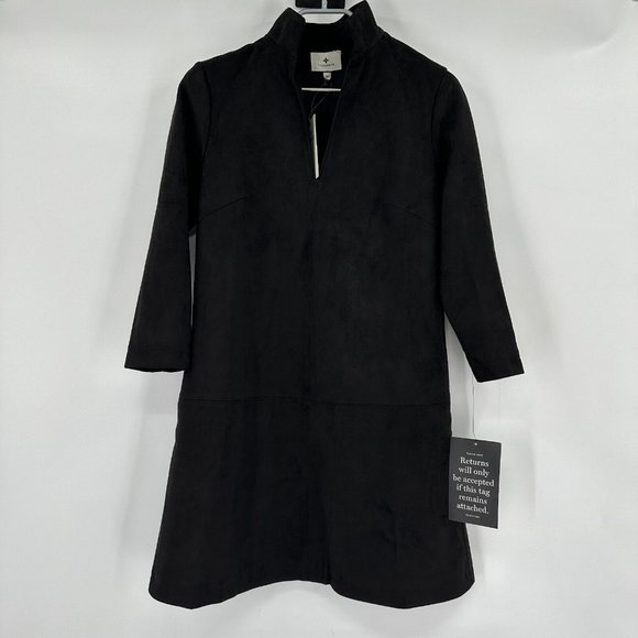 Tuckernuck Black Suede Stretch Clifton Dress sz XS NWT Mini Length V-Neck Shift - Picture 1 of 8